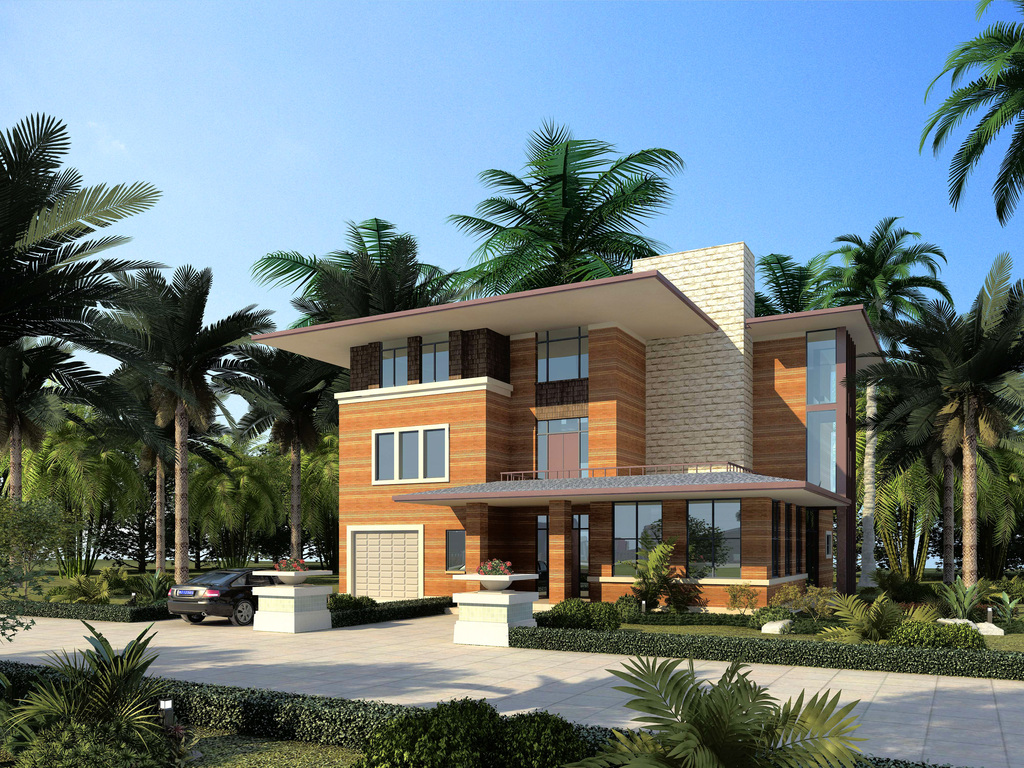 现代别墅单体住宅3dmax模型景观素材