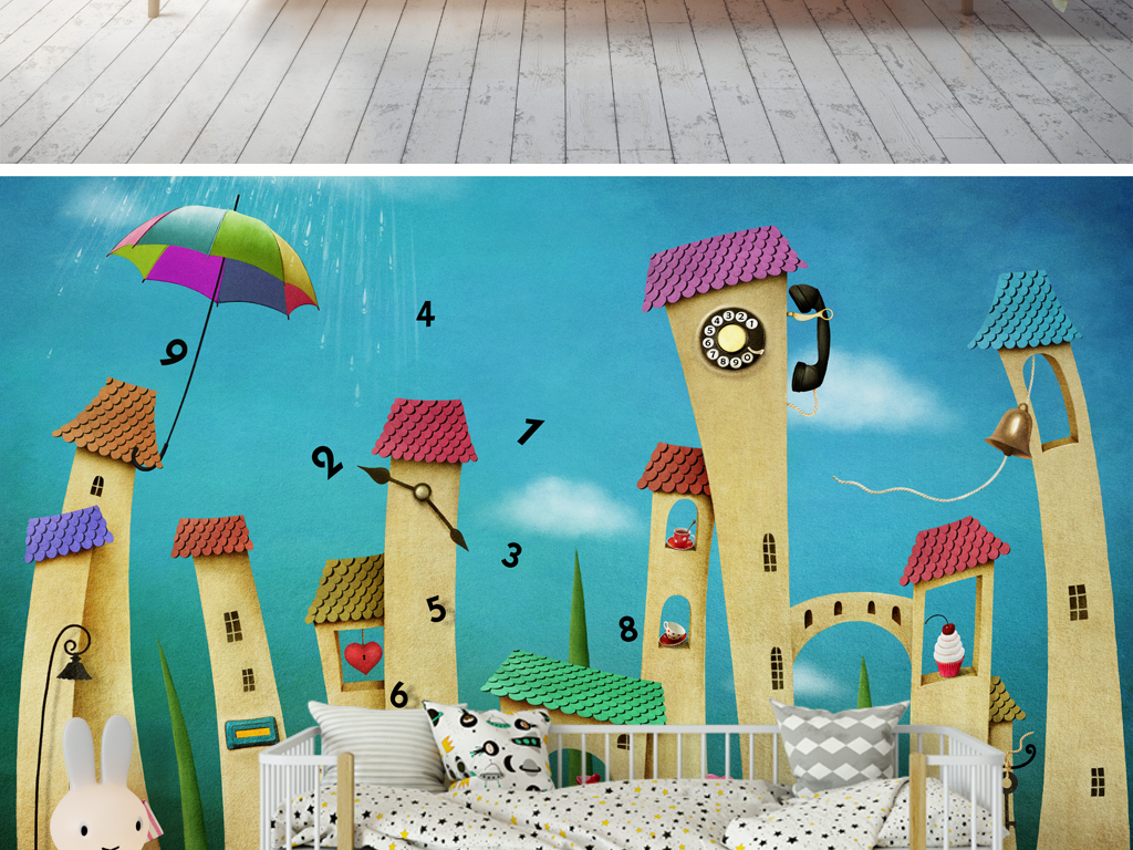 可爱卡通房子立体幼儿园背景墙