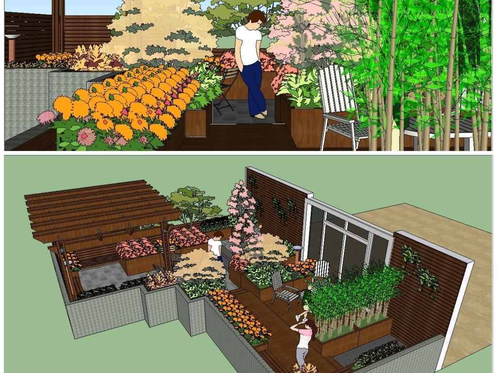 屋頂花園庭院設計su(草圖大師)模型