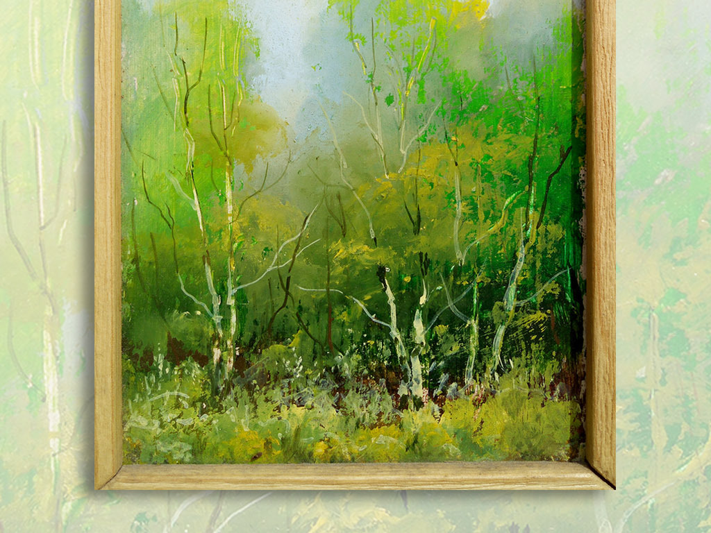 森林风景油画玄关背景墙玄关装饰画油画壁画
