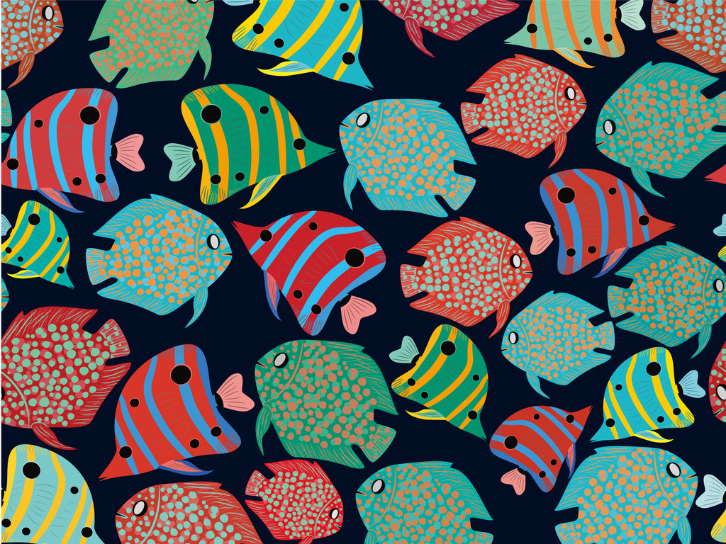 产品图案设计 家纺家饰图案 动物图案 > 手绘鱼类无缝印花 素材图片