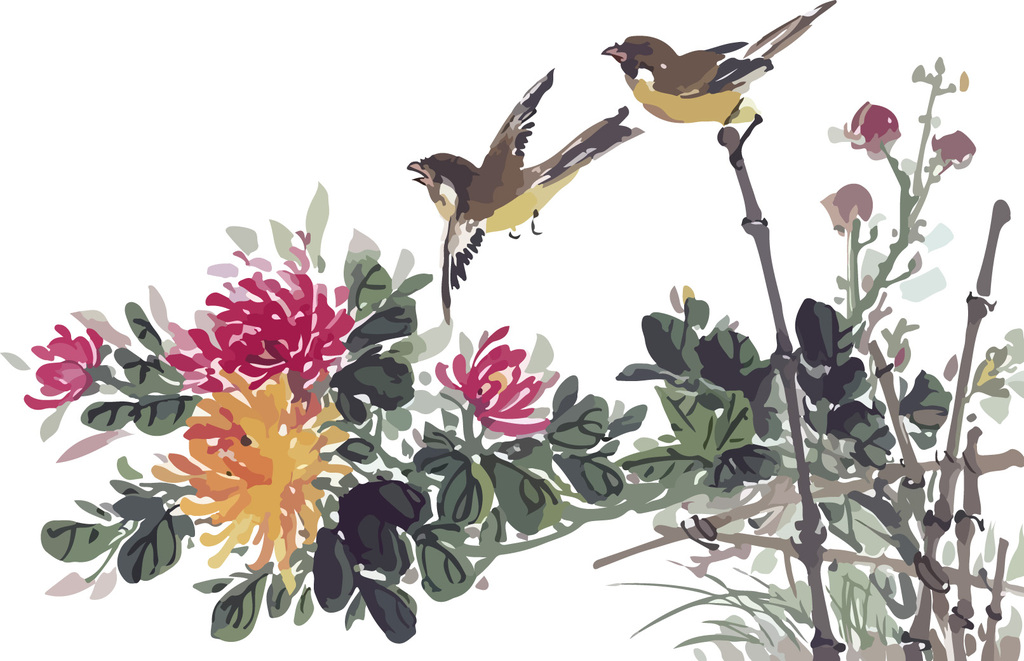 手绘中国风花鸟设计图片下载ai素材-花卉-我图网