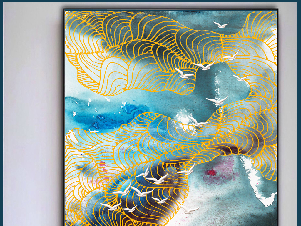 背景墙|装饰画 无框画 中国风无框画 > 新中式手绘意境抽象金丝线条