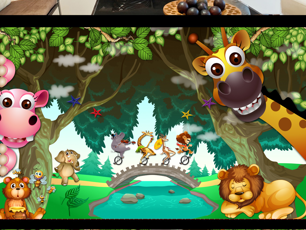 唯美森林梦幻森林卡通儿童房小孩房背景墙图片设计素材_高清psd模板