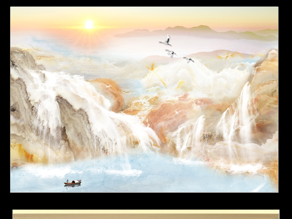 背景墙|装饰画 全屋背景墙 全屋背景墙 > 高山流水流水生财江山如画石