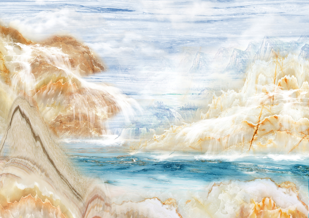 高清山水大理石石材石纹流水生财