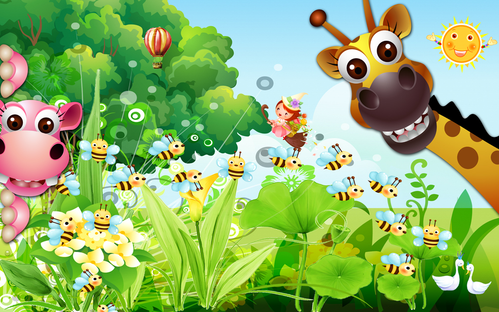 卡通长颈鹿唯美儿童房清新儿童房小孩房壁画