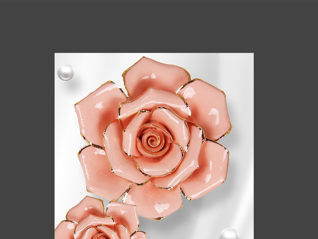 绸缎浮雕玫瑰花朵珍珠玄关背景墙屏风