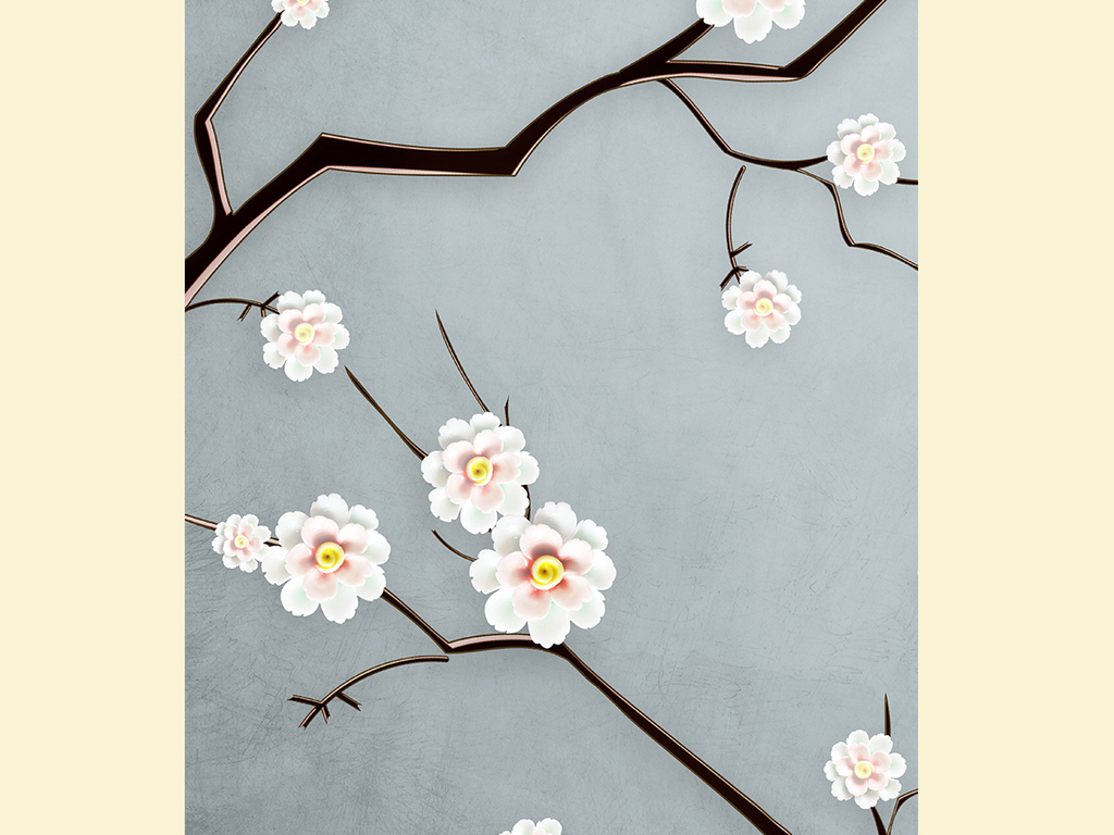 新中式浮雕立体桃花玄关背景墙装饰画