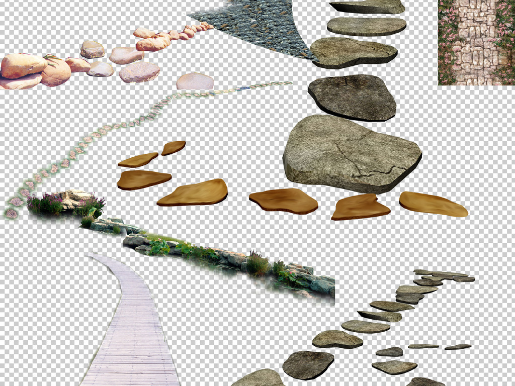 0249小路石头路石板路木板路花丛路各种免抠