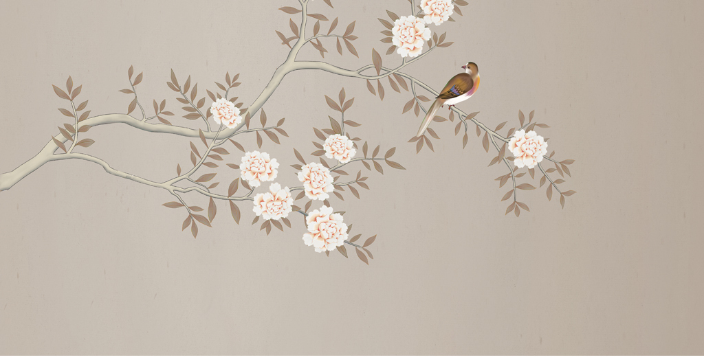 素色花鸟中式花鸟背景墙手绘工笔花鸟装饰画