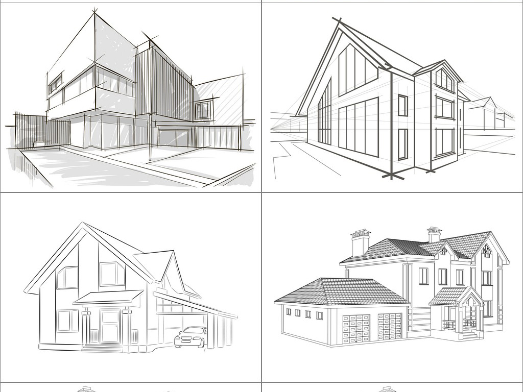 矢量手绘房屋房子建筑草图插画素材
