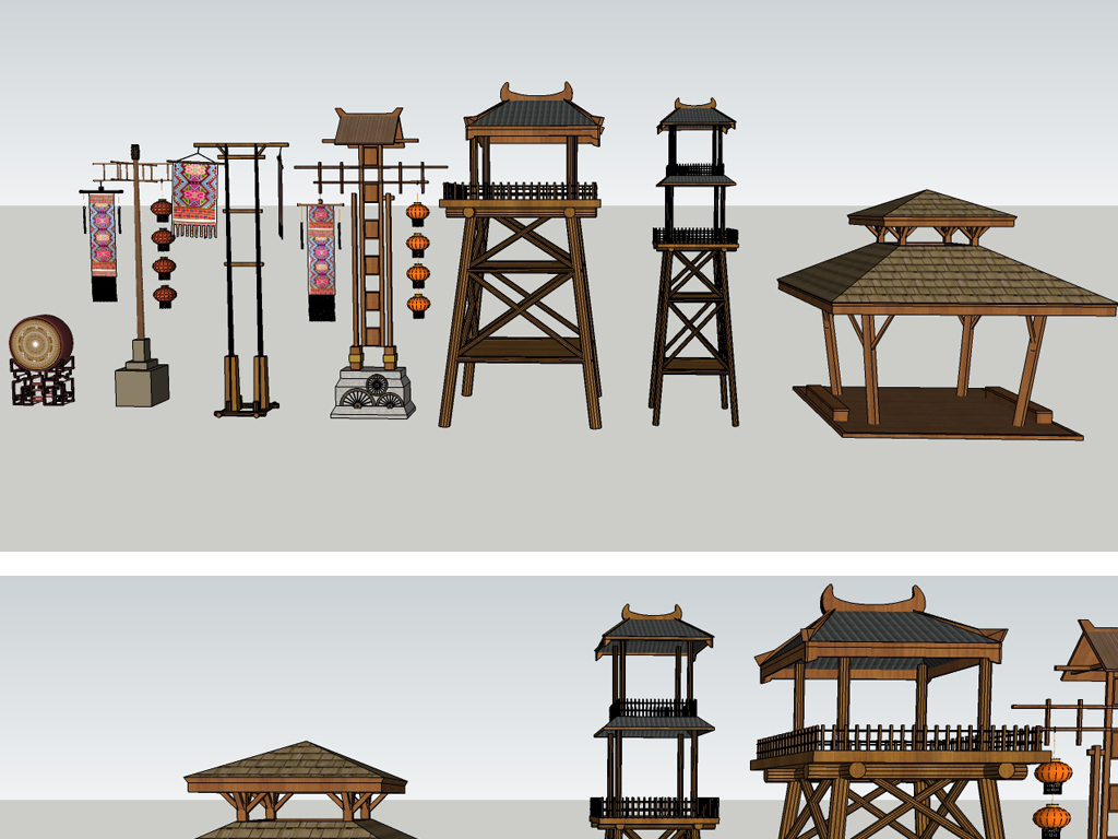 古建景观台了望塔su模型