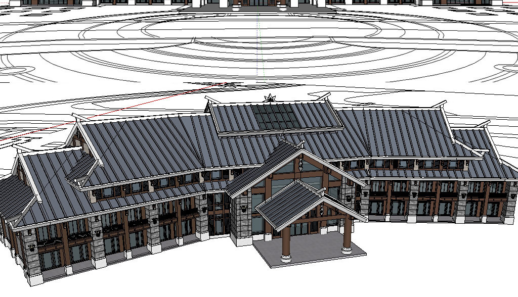 中式游客中心建筑su模型设计图下载(图片3.