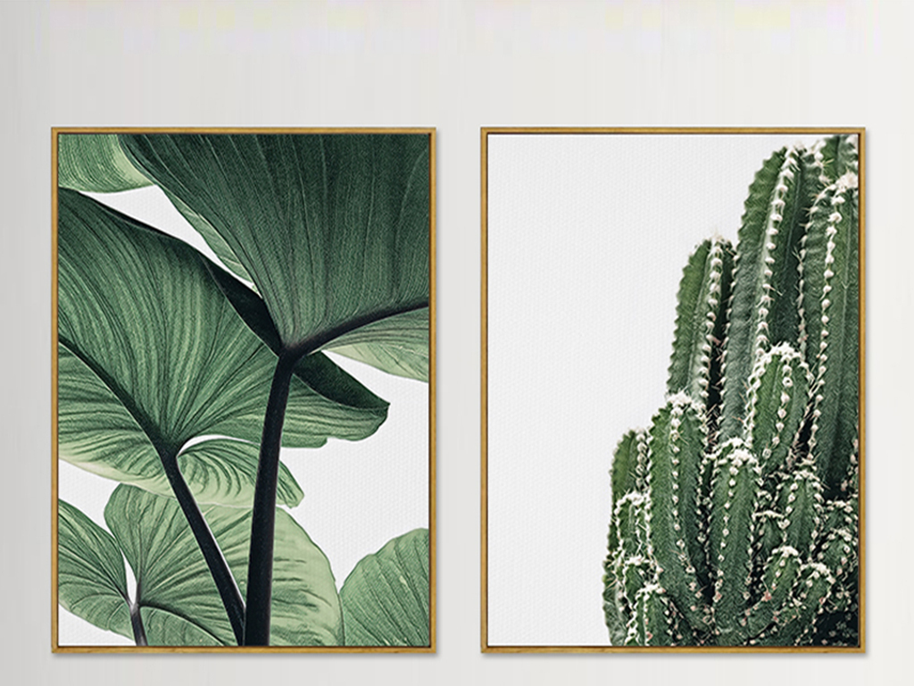 现代简约装饰画创意植物热带叶子挂画彩铅画