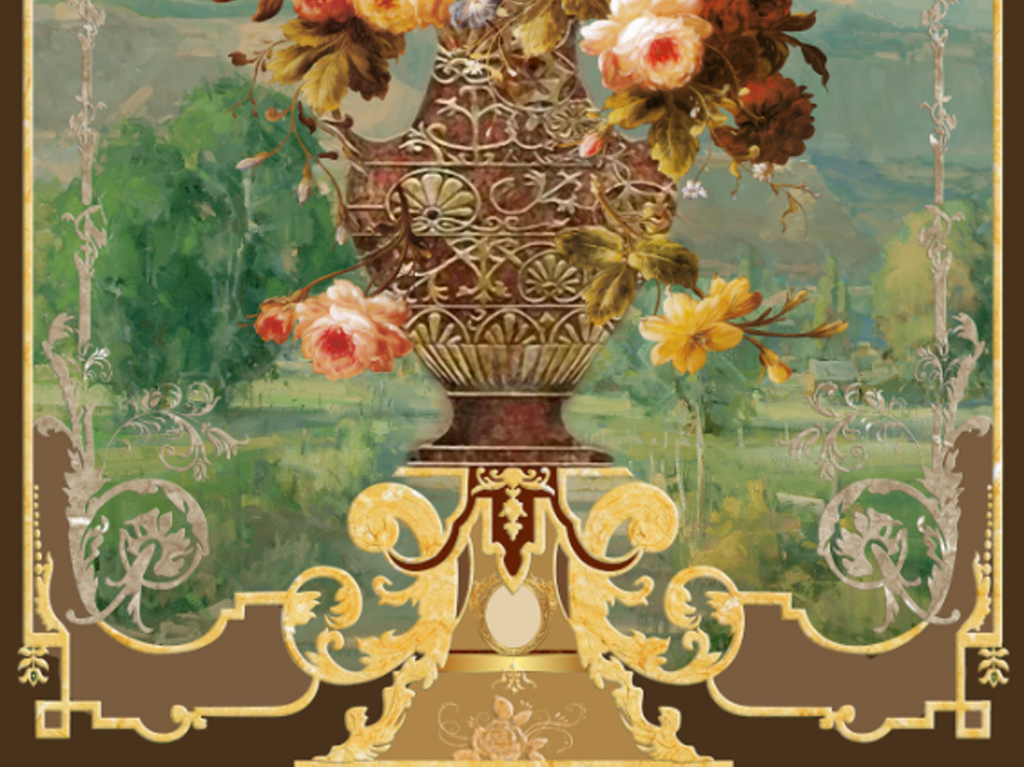 欧式花纹花瓶玄关背景墙(图片编号:17229769)_中式玄关_我图网