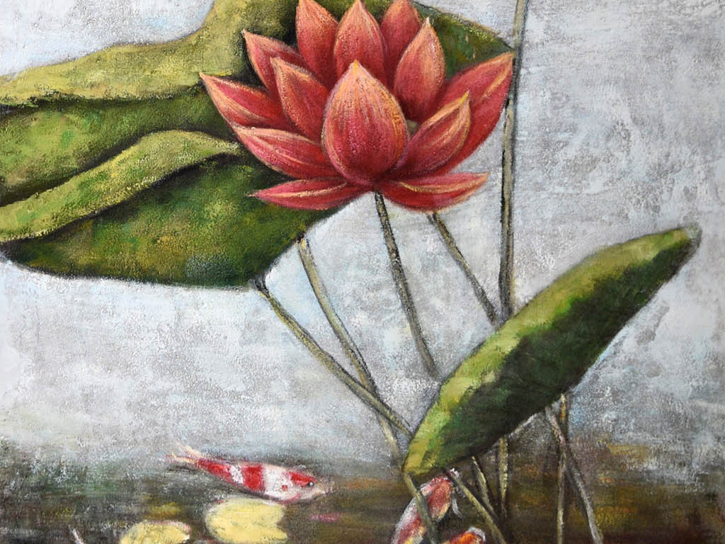 立体高清荷花鲤鱼油画玄关