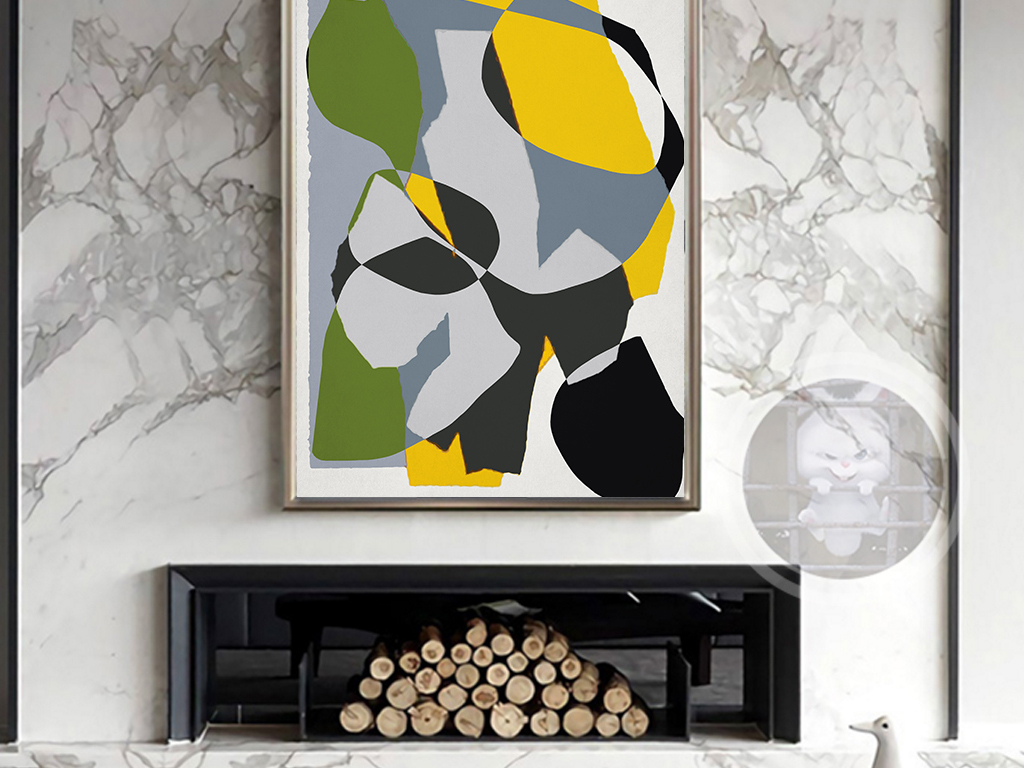 现代欧式北欧几何黄绿抽象艺术客厅装饰画
