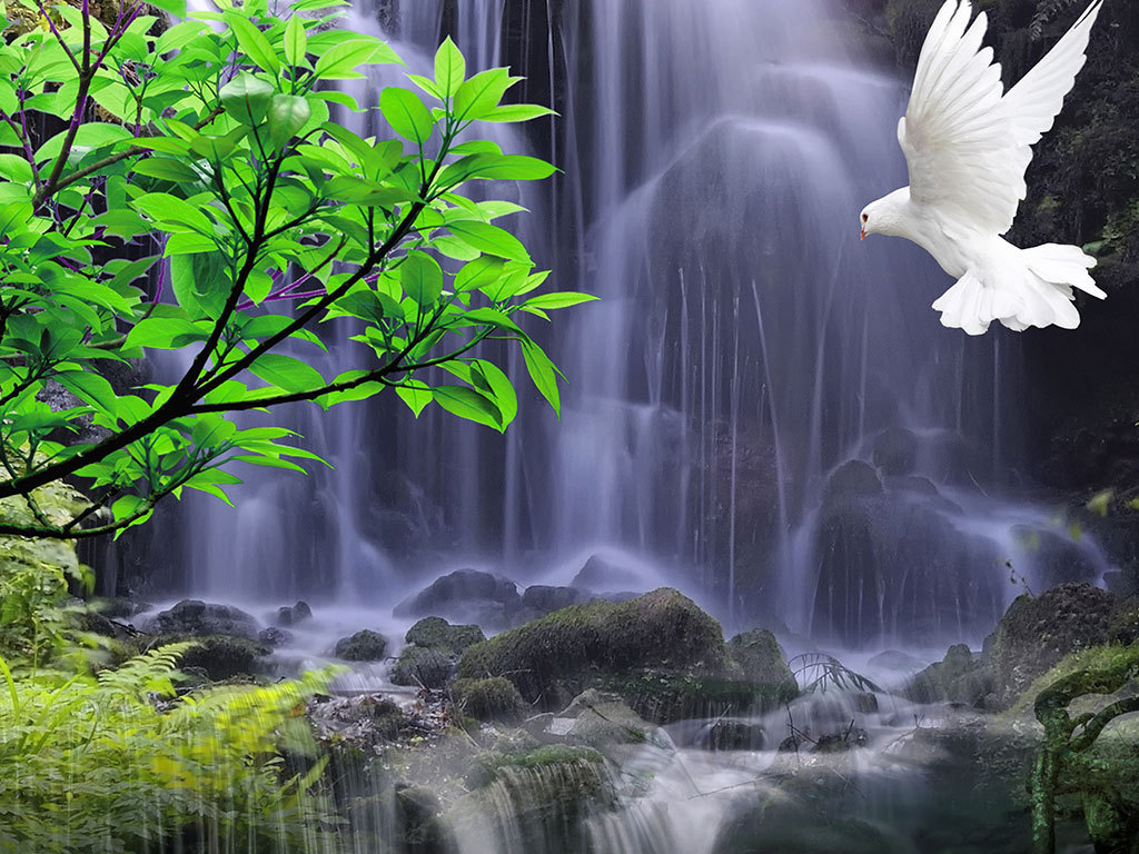 流水瀑布清泉林间小溪玄关背景墙