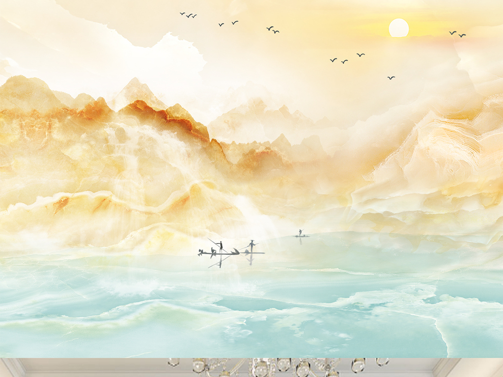 大理石纹石纹山水蒸蒸日上大理石背景墙