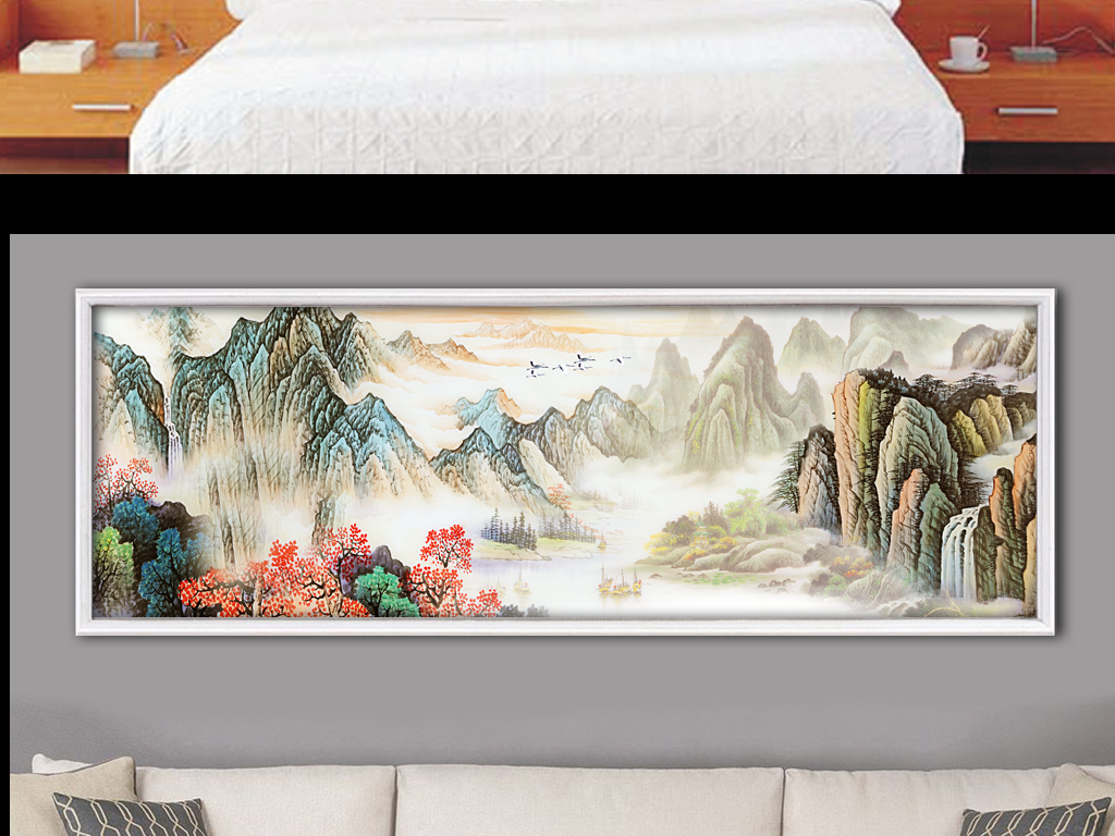 风景国画聚宝盆山水画床头画