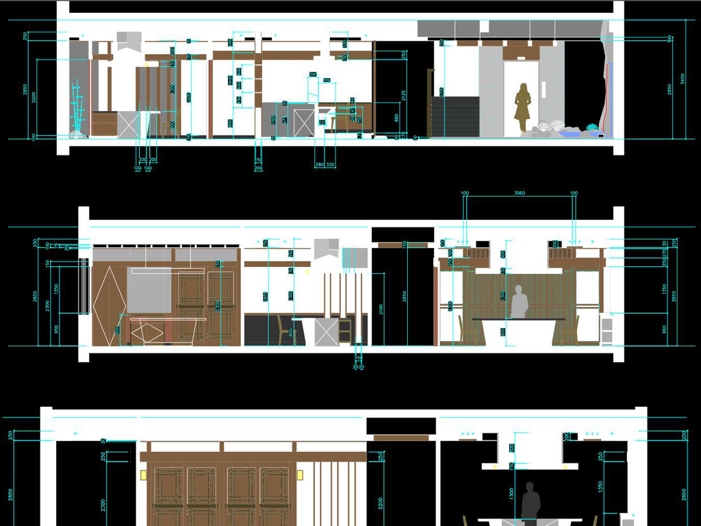 日本料理铁板烧餐厅设计日式餐厅设计彩色平面立面cad效果图
