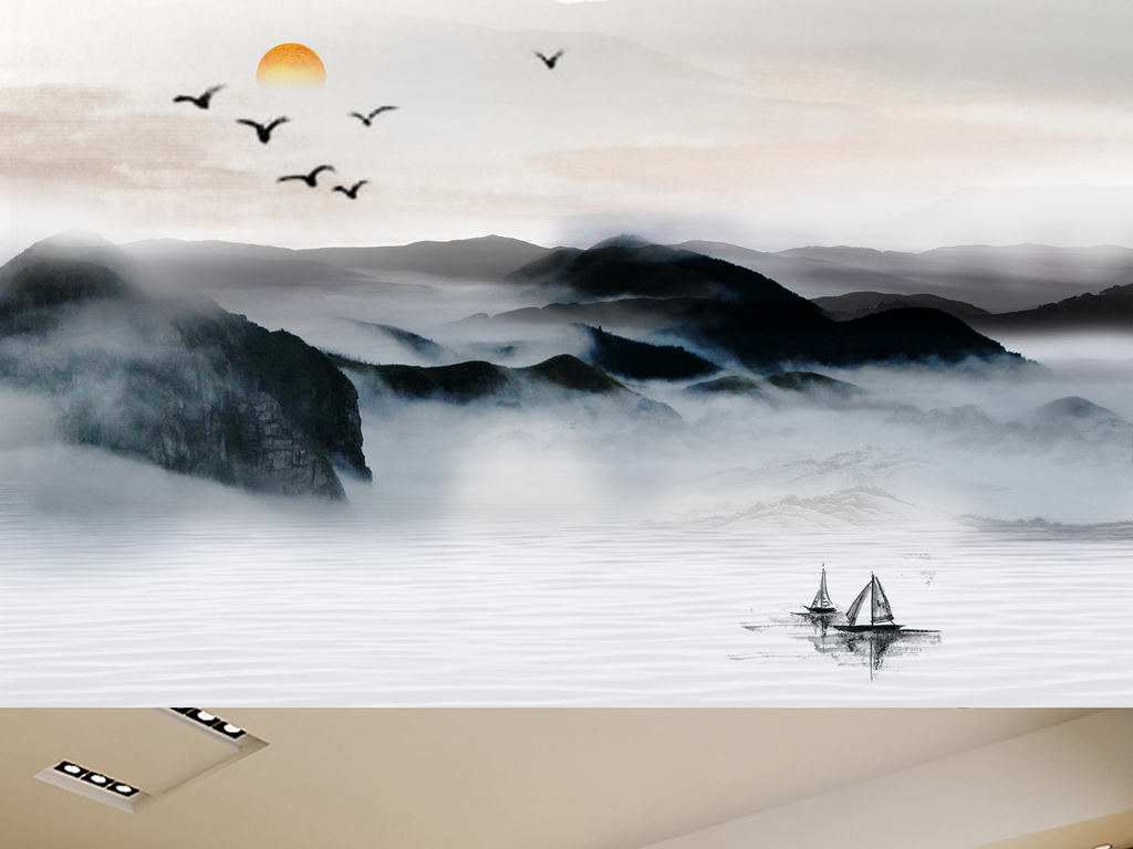 风装饰画水墨画山水抽象下载-编号17316233-中式电视背景墙-我图网