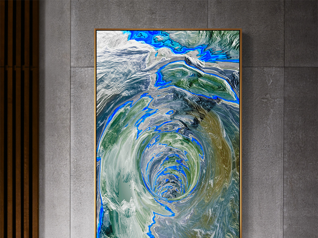 手绘现代抽象油画蓝色漩涡装饰画
