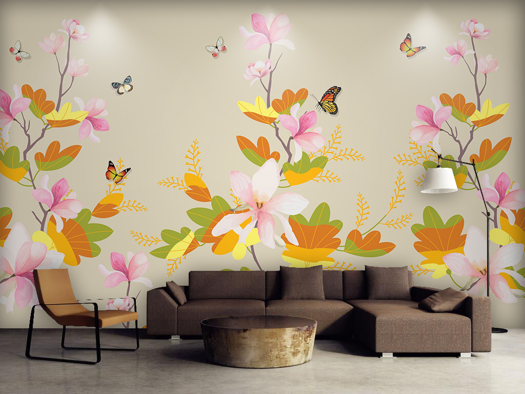 玉兰中式手绘花鸟工笔花鸟背景墙装饰画