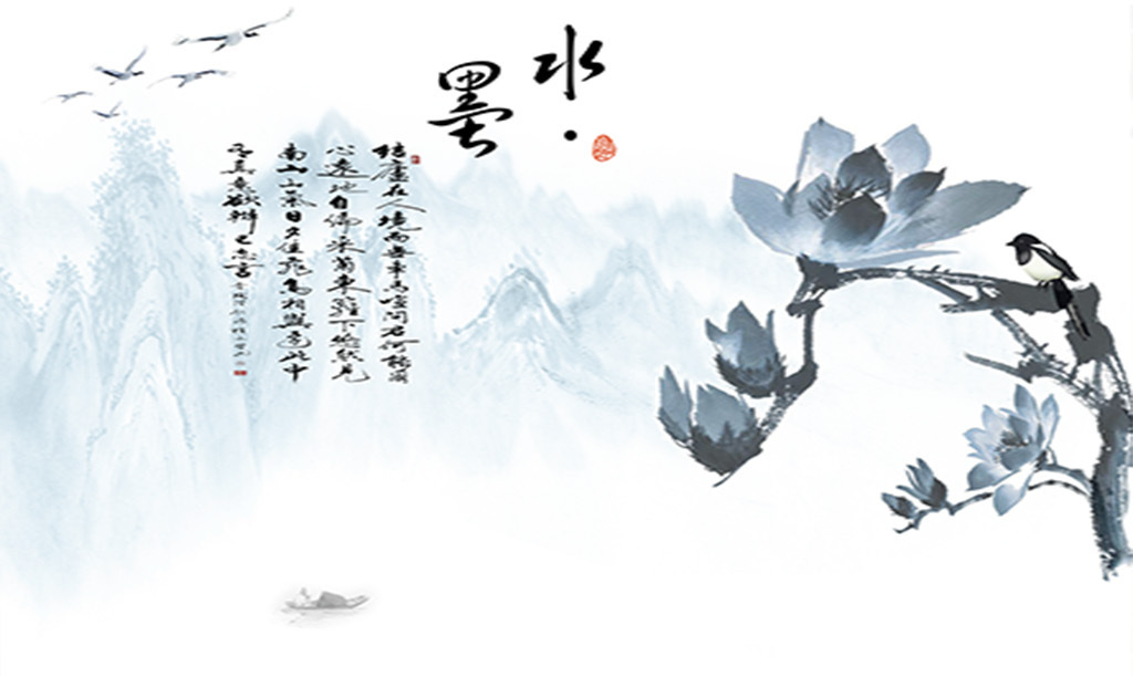 手绘水墨绘画荷花山水画(图片编号:17351564)_中式电视背景墙_我图网
