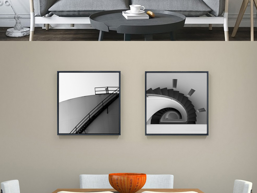 装饰画 北欧装饰画 森林风景装饰画 > 北欧极简黑白抽象建筑装饰画