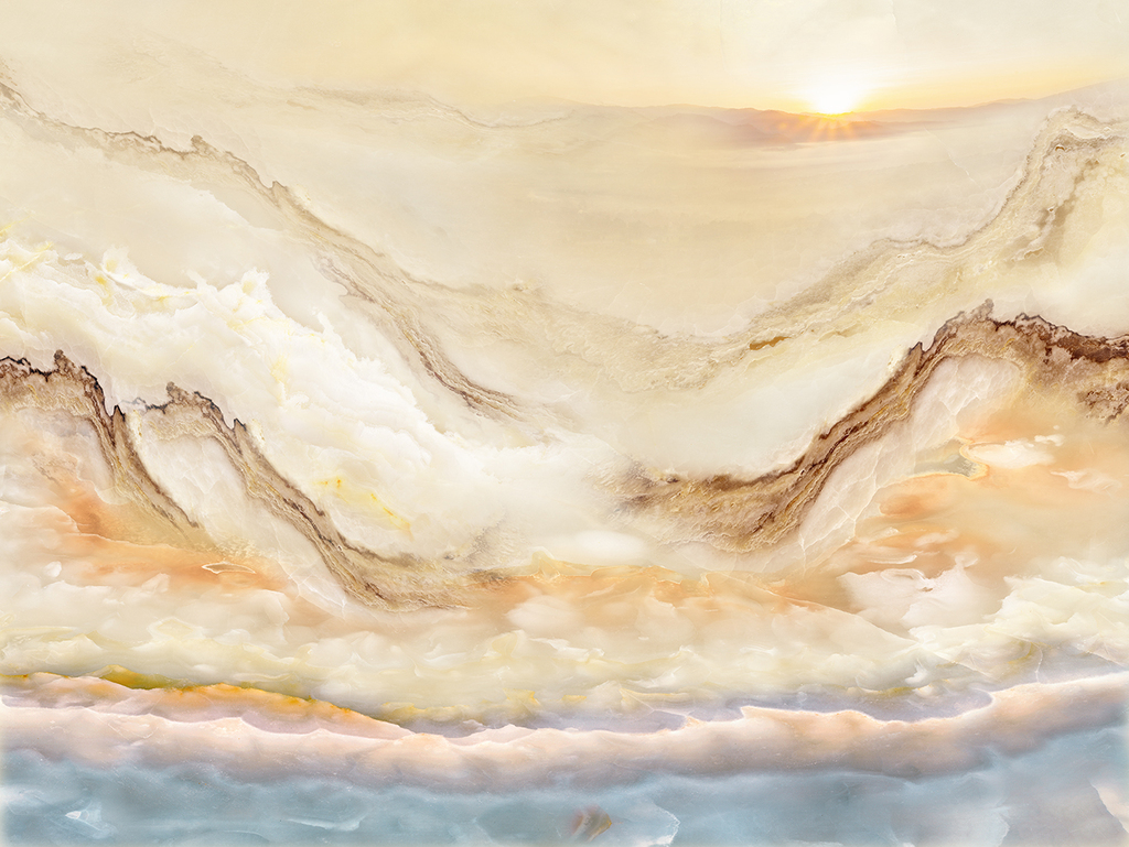 高清3d大理石纹山水花日出背景墙蒸蒸日上