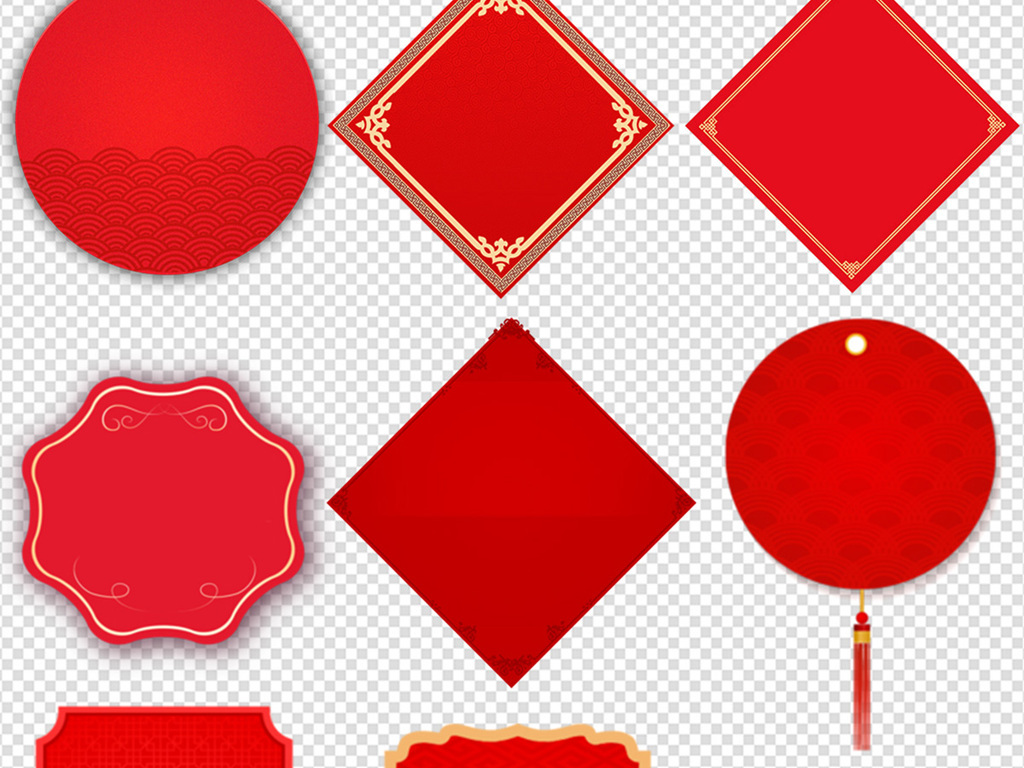 红色喜庆古典边框png素材