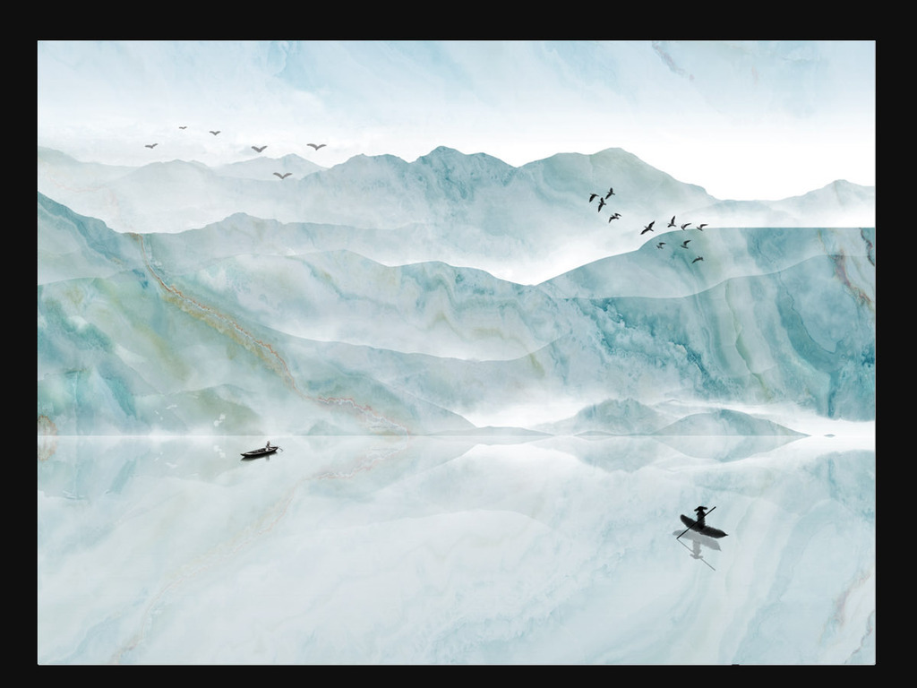 新中式抽象意境水墨山水画背景墙壁画