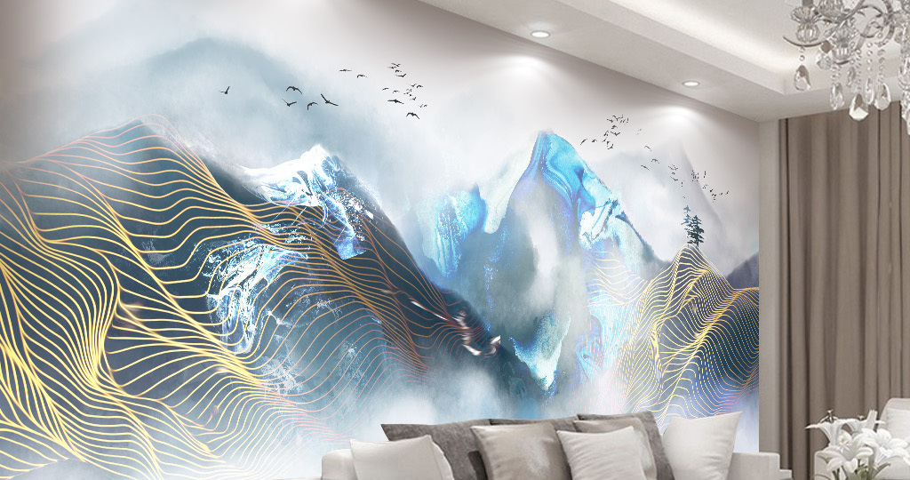新中式现代艺术抽象水墨山水背景墙壁画挂画图片设计素材_高清模板