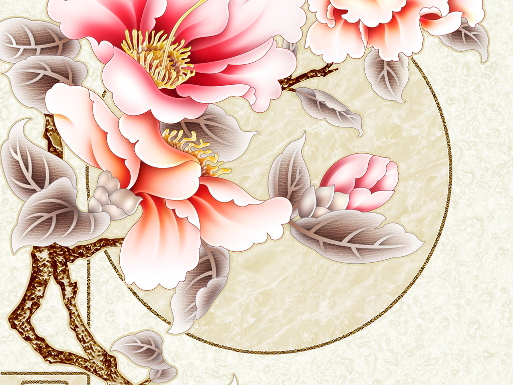 花开富贵牡丹花清新淡雅时尚背景墙