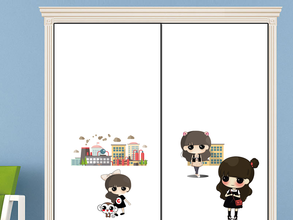 uv打印卡通女孩衣柜移门图案