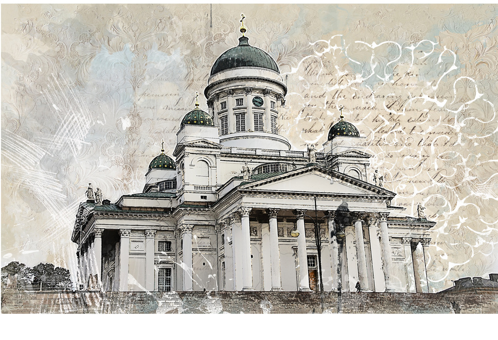 欧式复古怀旧中世纪田园白塔插画背景墙