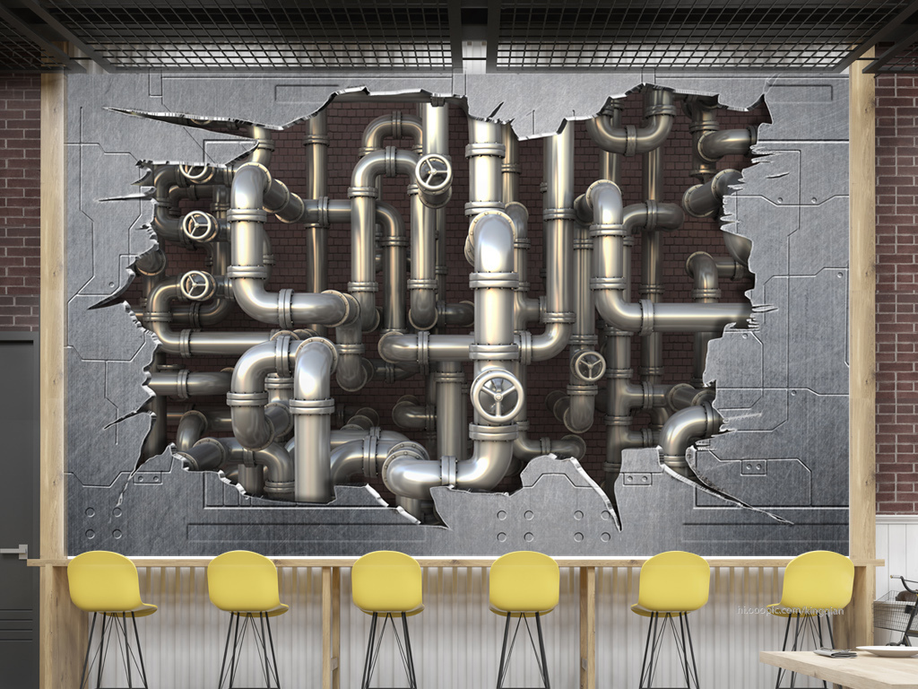 工业风金属管子铁皮破洞酒吧ktv背景墙