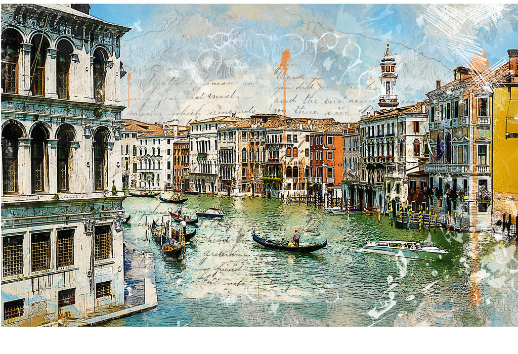 手绘欧式西洋画威尼斯背景墙装饰画