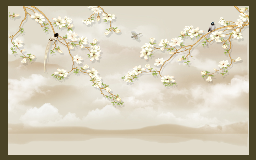 新中式手绘花鸟图高清背景(图片编号:17434539)_客厅电视背景墙_我