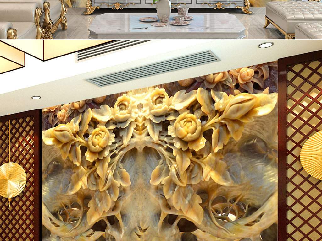 3d玉雕浮雕花鸟画壁画背景墙装饰画