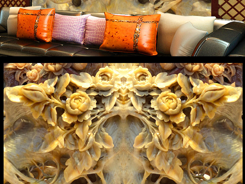 3d玉雕浮雕花鸟画壁画背景墙装饰画