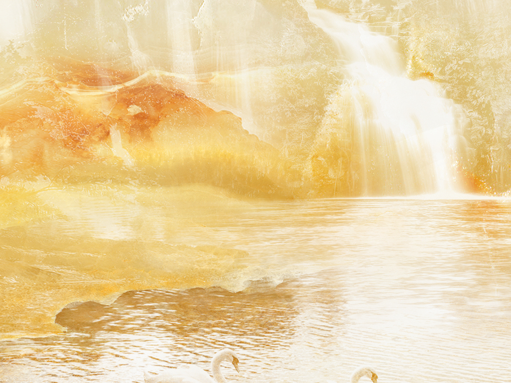 华丽金色大理石纹山水背景墙流水生财