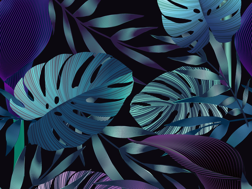 ai矢量图线描新款热带植物龟背竹无缝图案