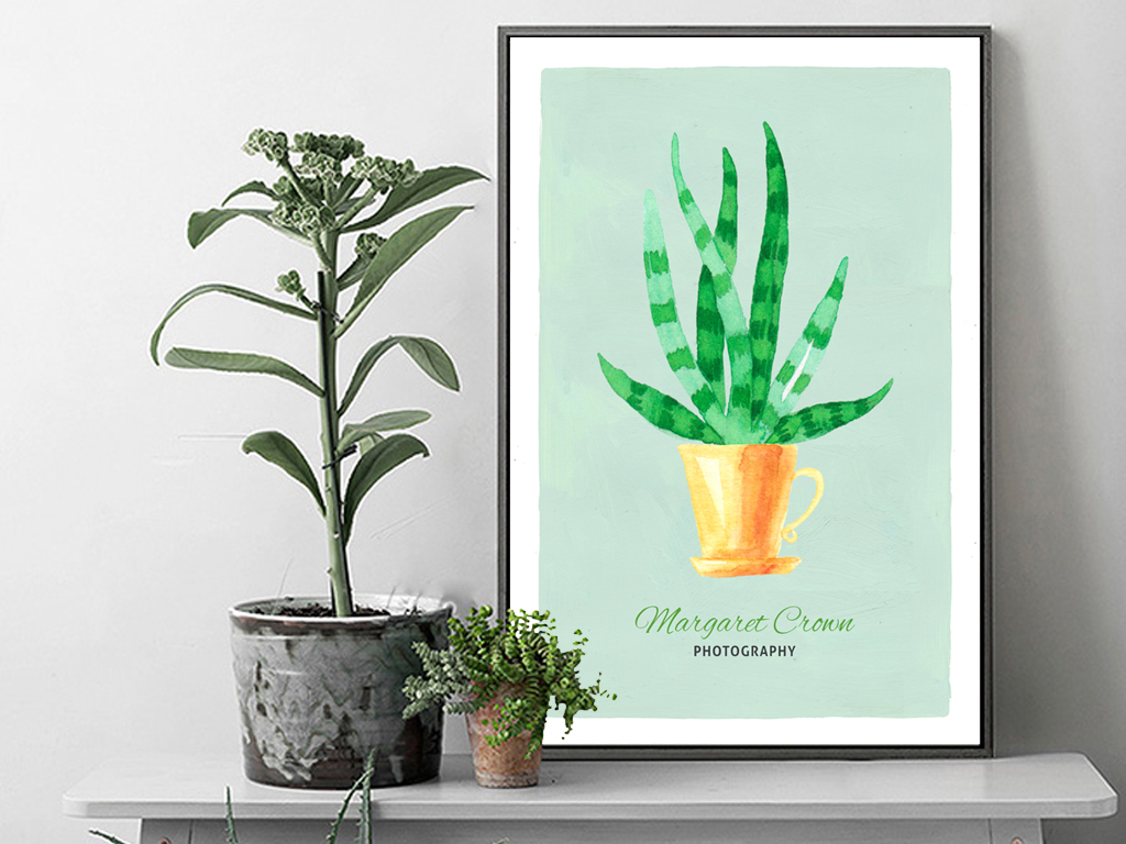 北欧手绘水彩仙人掌多肉植物盆栽装饰画