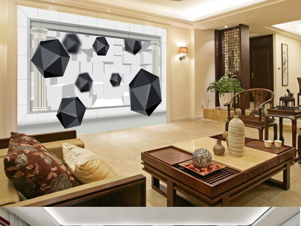 3d立体艺术空间电视客厅背景墙壁画