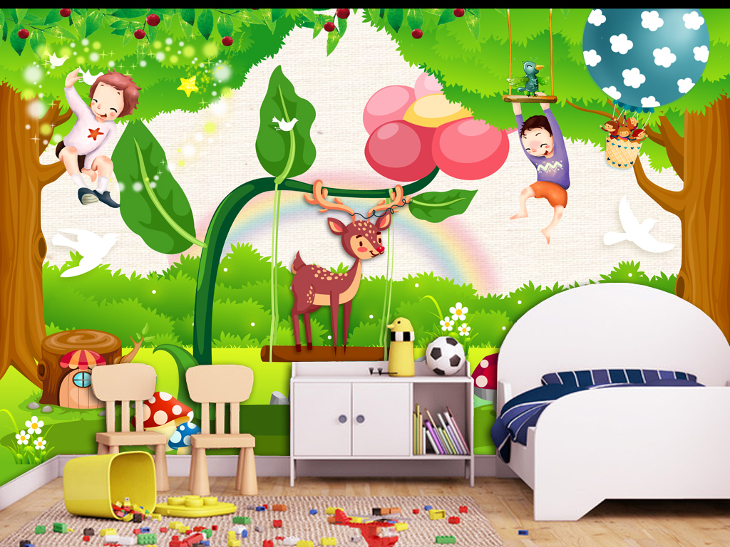 儿童乐园唯美儿童房清新风景小孩房壁画