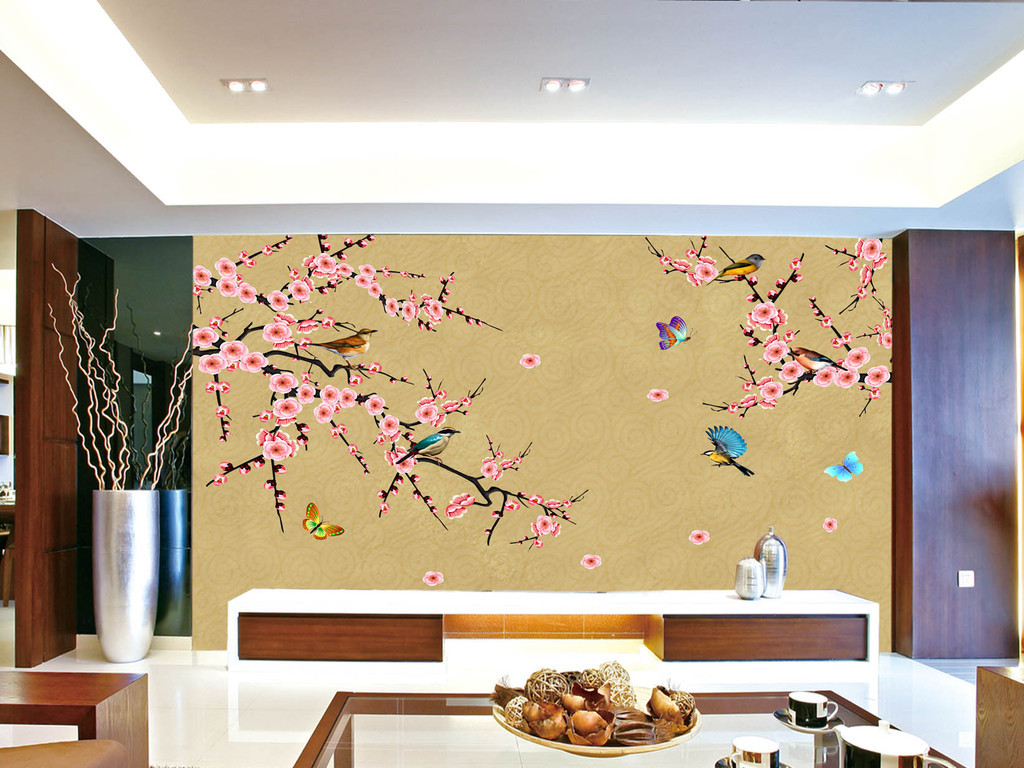 高清梅花花鸟中式电视背景墙装饰画