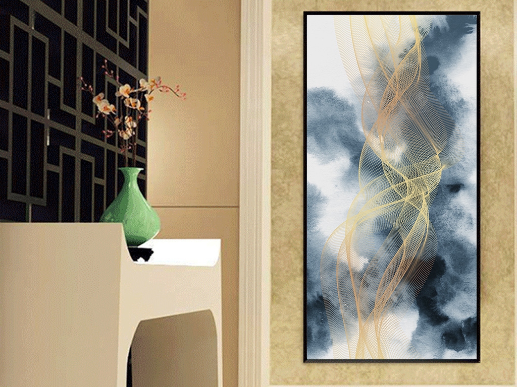 抽象装饰画新中式抽象线条水墨画玄关背景墙